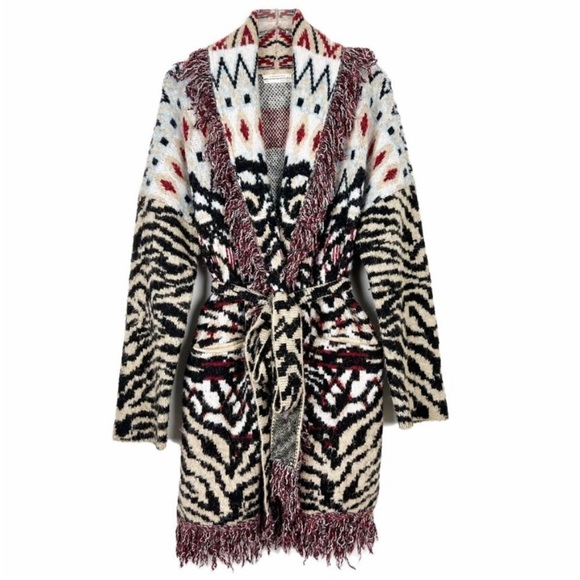By Anthropologie Paloma Fringed Animal Print Cardigan Sweater - Picture 4 of 16